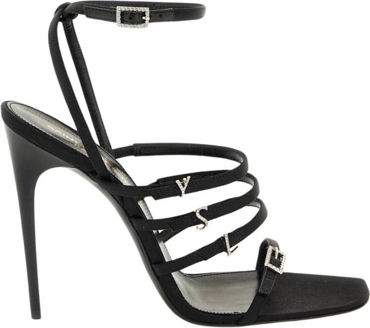 Saint Laurent Zwarte Strass Sandalen met YSL Initialen Black Dames