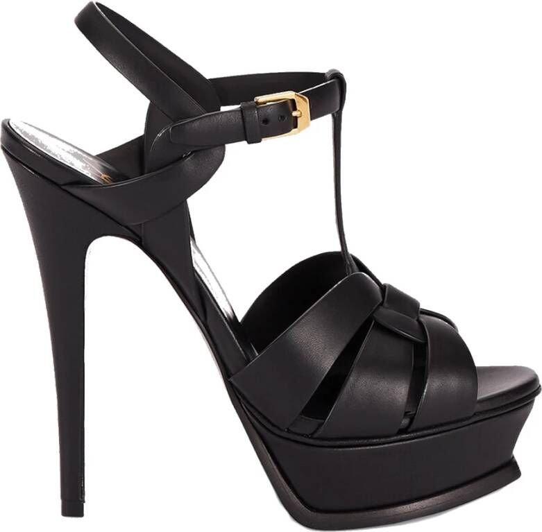 Saint Laurent Zwarte Tribute T-Strap Sandalen Black Dames