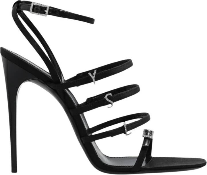 Saint Laurent Zwarte Strass Sandalen met YSL Initialen Black Dames