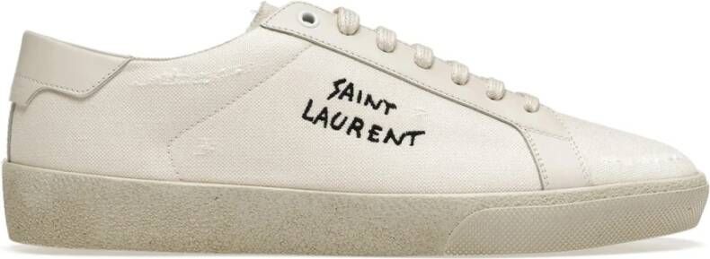 Saint Laurent Klassieke canvas sneakers met geborduurd logo Beige Dames