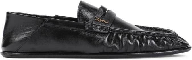 Saint Laurent Zwarte platte schoenen Cassandre goudkleurig metaal Black Heren