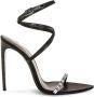 Saint Laurent Kristalversierde Satijnen Sandalen Black Dames - Thumbnail 1