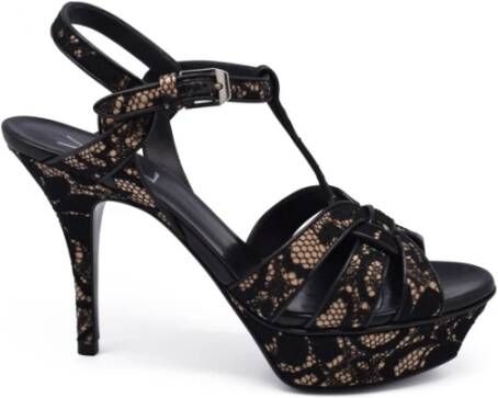 Saint Laurent Lace Tribute Sandalen Zwart Dames