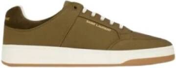 Saint Laurent Lage Vetersneakers met Gouden Handtekening Green Heren