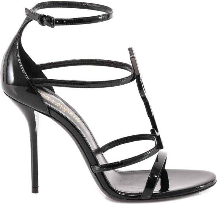 Saint Laurent Lakleren Stiletto Sandalen Zwart Dames