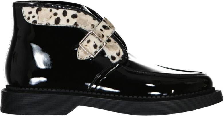 Saint Laurent Leren en bontlaarzen met gesp Black Heren