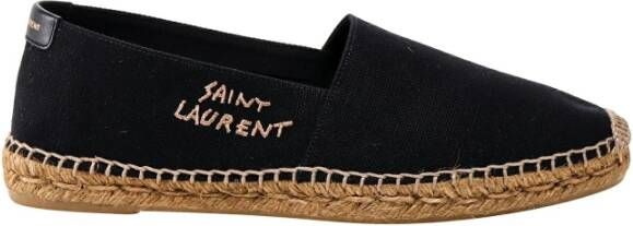 Saint Laurent Leren Espadrilles met Logo Print Black Heren