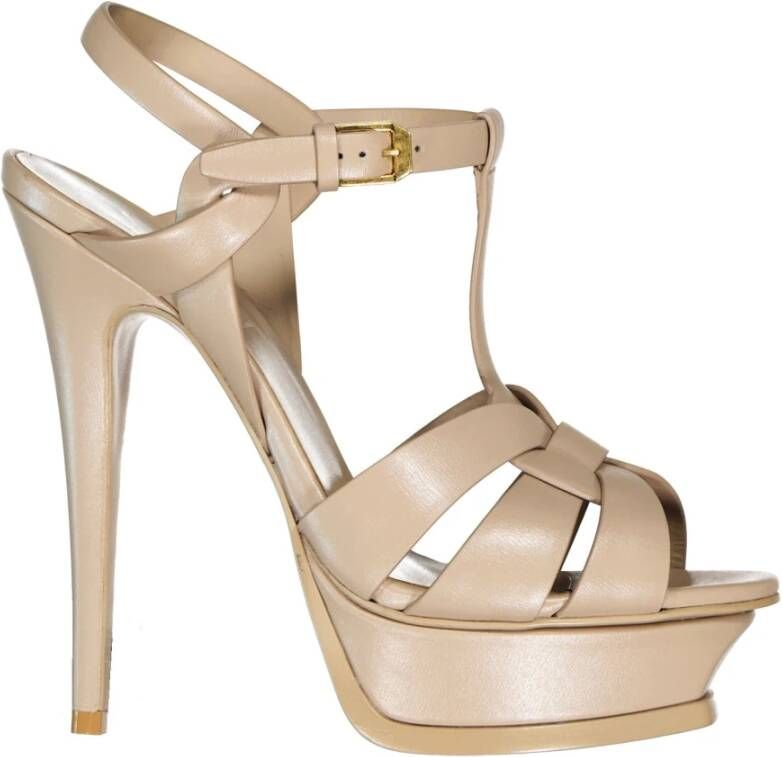 Saint Laurent Leren sandalen met enkelgesp sluiting Beige Dames