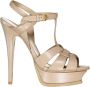 Saint Laurent Verhoog je stijl met leren sandalen met hoge hakken Beige Dames - Thumbnail 9