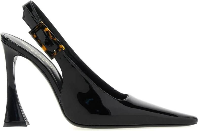 Saint Laurent Leren Slingback Pumps met Flared Hak Black Dames