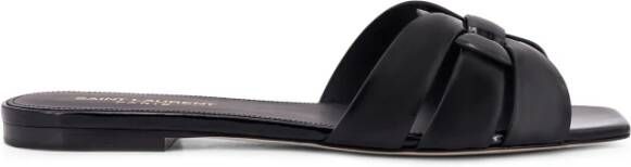 Saint Laurent Leren Vierkante Neus Sandalen Black Dames