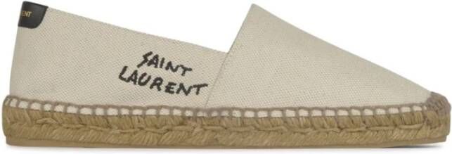 Saint Laurent Logo Espadrilles Canvas Leer Rubber Instapper Beige Dames