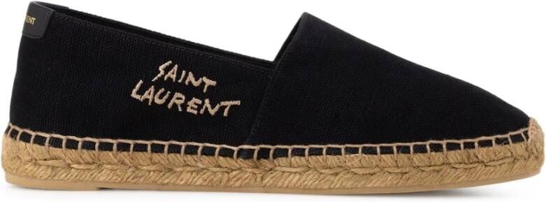 Saint Laurent Logo Espadrilles Canvas Leer Rubber Instapper Black Dames