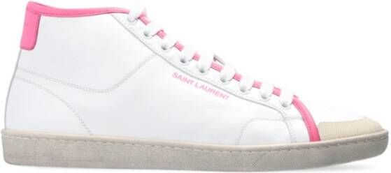 Saint Laurent Logo Mid-Top Sneakers Wit Roze White Dames