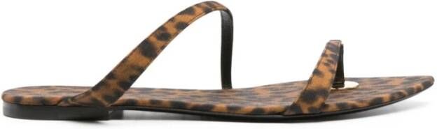 Saint Laurent Luipaardprint Platte Sandalen Bruin Brown Dames