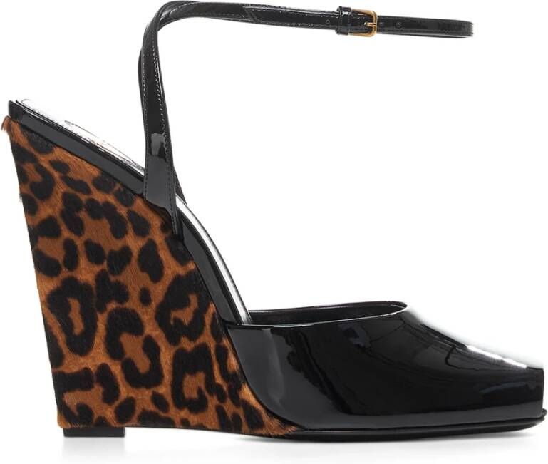 Saint Laurent Luipaardprint Sleehak Sandalen Black Dames