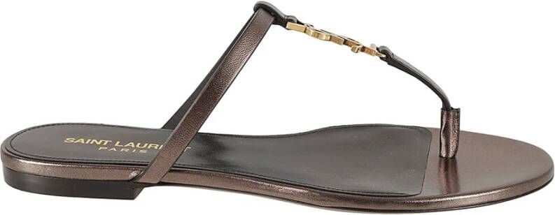 Saint Laurent Luxe Cassandra Leren Flip Flops Brown Dames