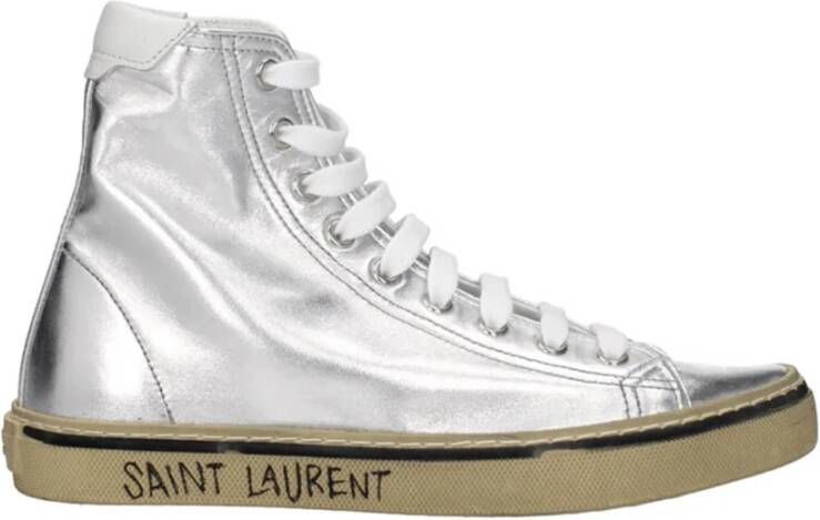 Saint Laurent Metallic High Top Sneakers Gray Dames