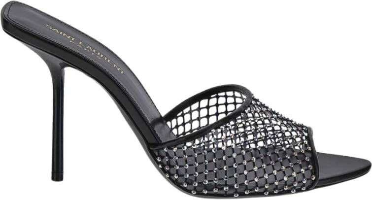 Saint Laurent Metallic Rhinestone Mesh Hakken Muiltjes Black Dames