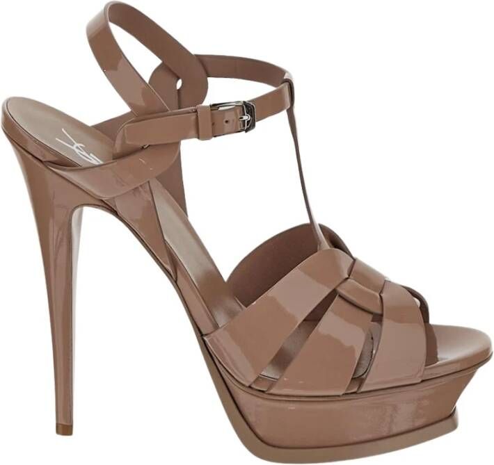 Saint Laurent Nude Patent Leren Plateau Sandalen Beige Dames