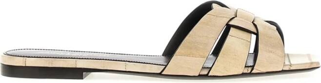 Saint Laurent Paling Leren Platte Sandalen Beige Dames