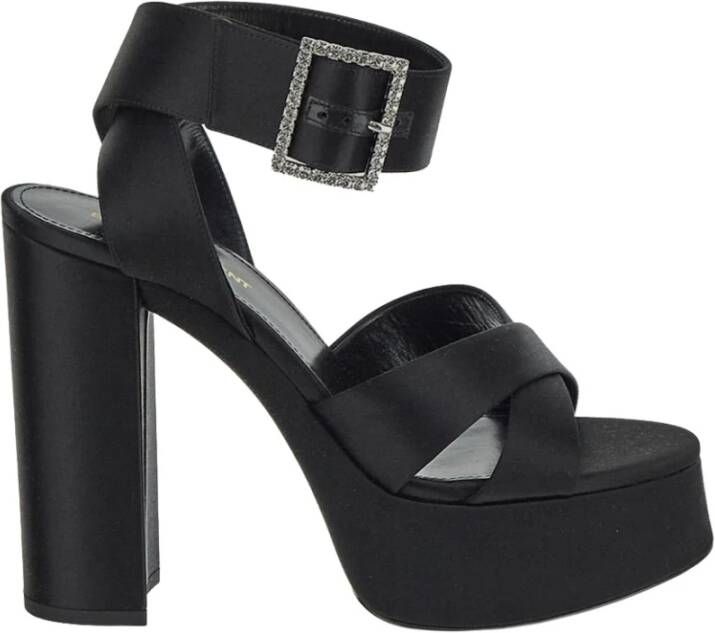 Saint Laurent Plateau Sandalen met Kristalversiering Black Dames