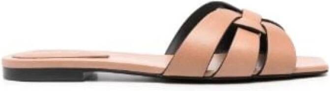 Saint Laurent Platte Kalfsleer Tostado Tribute Beige Dames