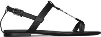 Saint Laurent Platte Sandalen met Gouden Monogram Black Dames