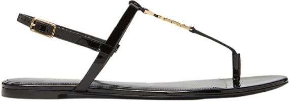 Saint Laurent Zwarte Leren Sandalen Black Dames