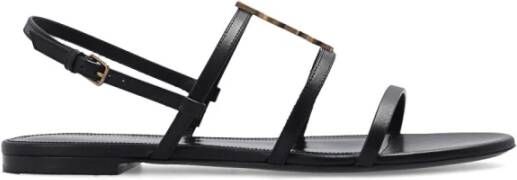 Saint Laurent Zwarte Leren Sandalen met Verstelbare Band Black Dames