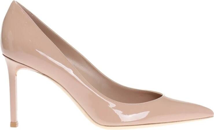 Saint Laurent Elegante Zwarte Leren Pumps Beige Dames