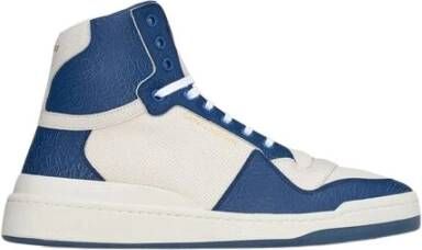 Saint Laurent Premium Leren Mid-Top Sneakers Blue Heren