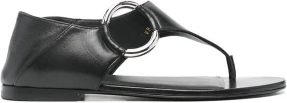 Saint Laurent Ring Leren Platte Sandalen Black Dames