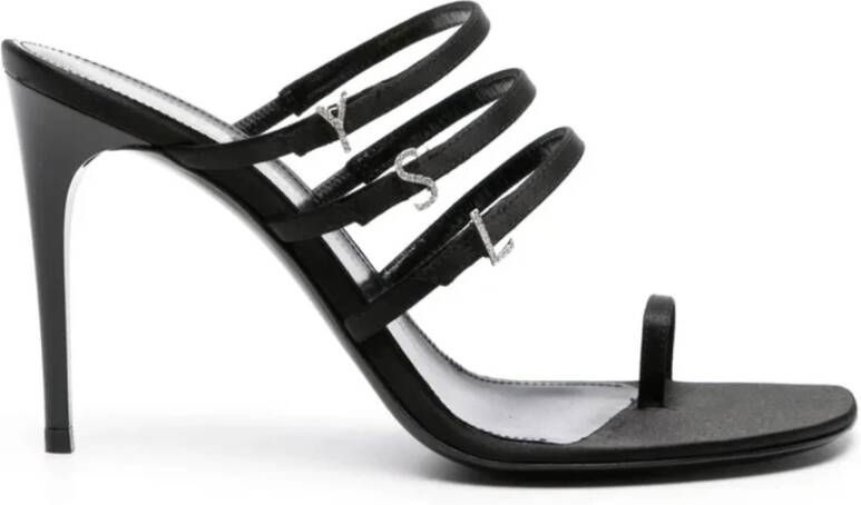 Saint Laurent Satin Sandalen met Strass Logo Black Dames