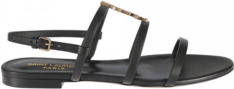 Saint Laurent Zwarte Leren Sandalen met Verstelbare Band Black Dames