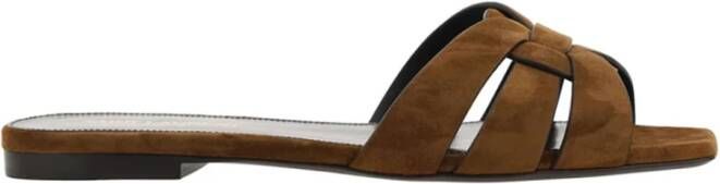 Saint Laurent Slides Sandalen Zwart Leer Zomer Brown Dames