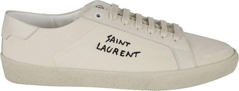 Saint Laurent Witte canvas sneakers met leren detail White Heren