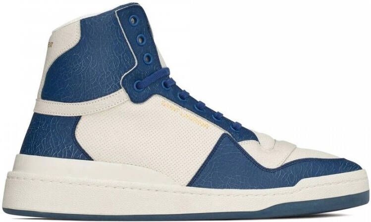 Saint Laurent Premium Leren Mid-Top Sneakers Blue Heren