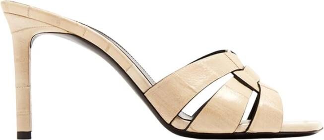 Saint Laurent Stijlvolle Leren Muiltjes Beige Dames