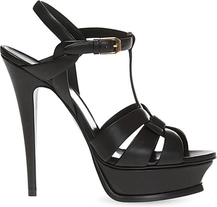 Saint Laurent Zwarte Gevlochten Band Stiletto Sandalen Black Dames