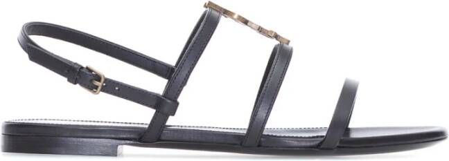 Saint Laurent Zwarte Leren Sandalen met Verstelbare Band Black Dames