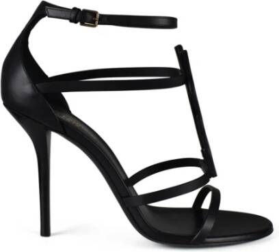 Saint Laurent Stijlvolle zwarte leren hakken sandalen Zwart Dames