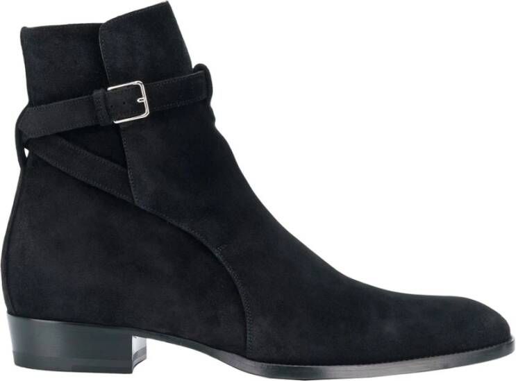 Saint Laurent Suede Wyatt Jodhpur Enkellaarzen Black Heren