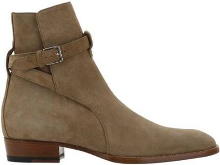 Saint Laurent Leren Jodhpur laarzen met gespsluiting Beige Dames