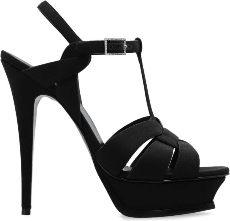 Saint Laurent Zwarte Hak Tribute 105 Satijn Black Dames