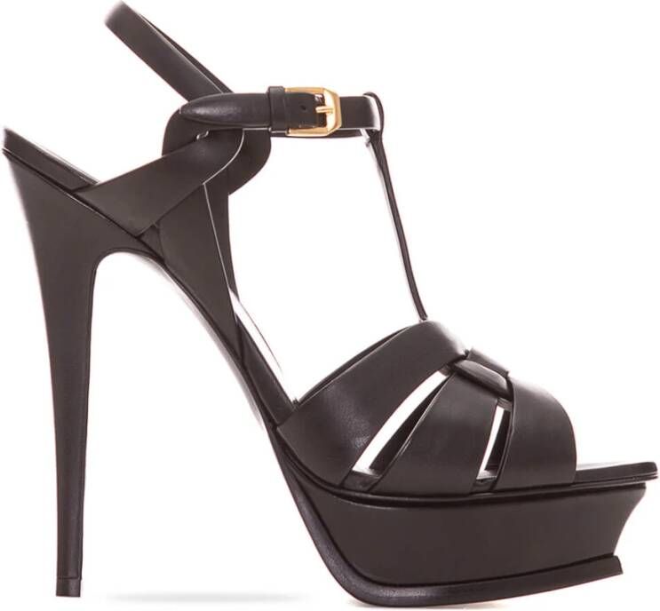 Saint Laurent Zwarte Gevlochten Band Stiletto Sandalen Black Dames