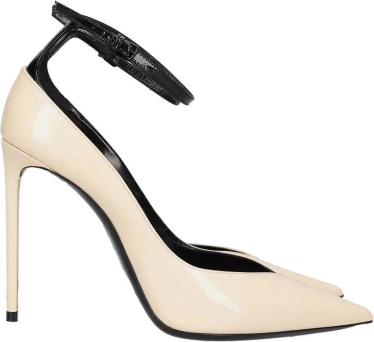 Saint Laurent Witte Leren Pumps met Gespsluiting White Dames