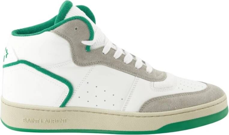 Saint Laurent Witte leren sneakers met groene stof Green Heren