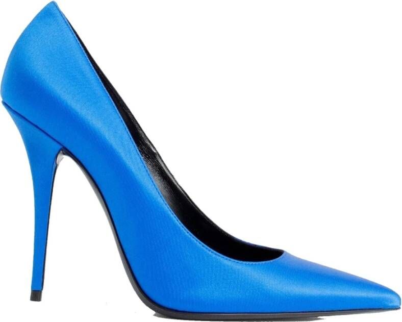 Saint Laurent Zijden Puntige Neus Pumps Blue Dames