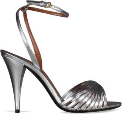 Saint Laurent Zilver Metallic Leren Hoge Hak Sandalen Grijs Dames